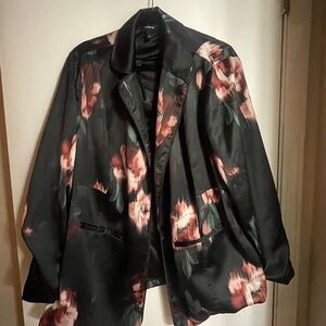 Torrid Black Satin Blazer with Floral Accents